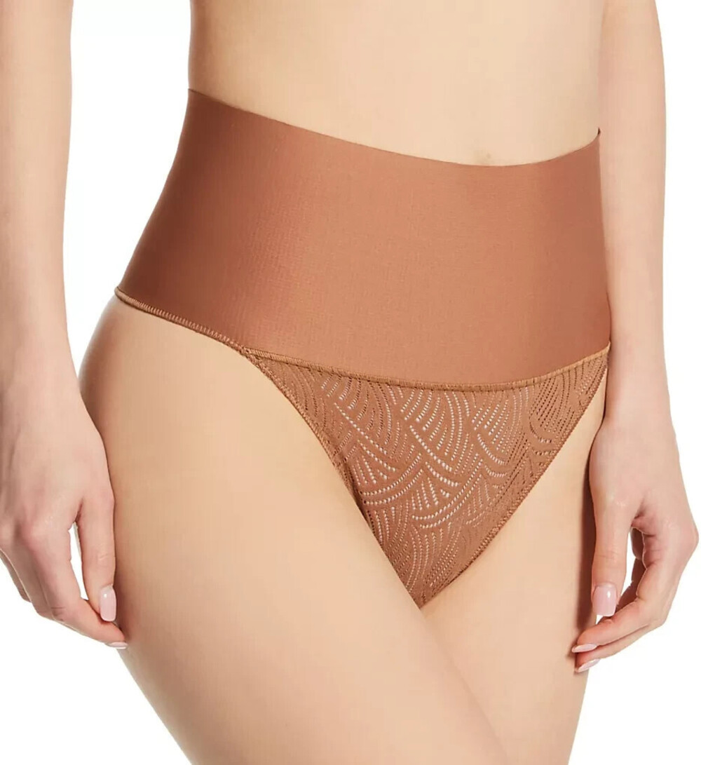 NWT Maidenform Tame Your Tummy Shaping Lace Thong DM0049 Caramel Swing Lace XL